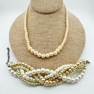Vintage Faux Pearl Bracelet & Necklace Set Glamour Formal Timeless Retro